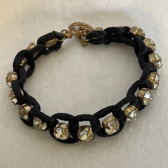 Black Paracord Rhinestone Bracelet 6.5 inches Sparkle Crystal Bling Shamballa - Picture 4 of 10